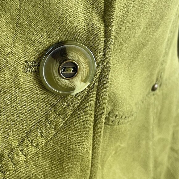 Vintage Womens Button Up Jacket Blazer Sz M OLIVE GREEN Crinkle Studded L/S - Picture 5 of 13